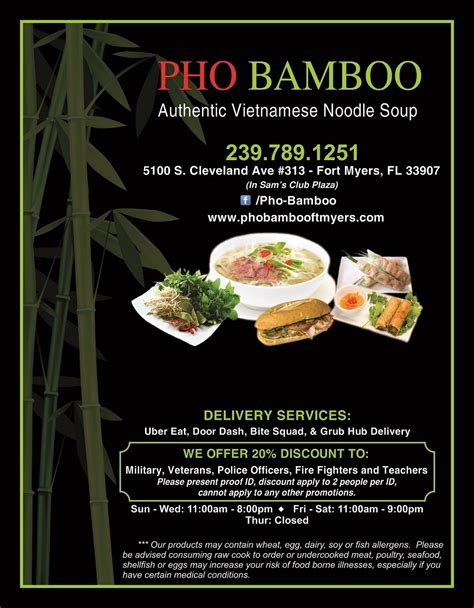 Pho bamboo - Order takeaway and delivery at Pho Bamboo, Fort Myers with Tripadvisor: See 14 unbiased reviews of Pho Bamboo, ranked #353 on Tripadvisor among 841 restaurants in Fort Myers.